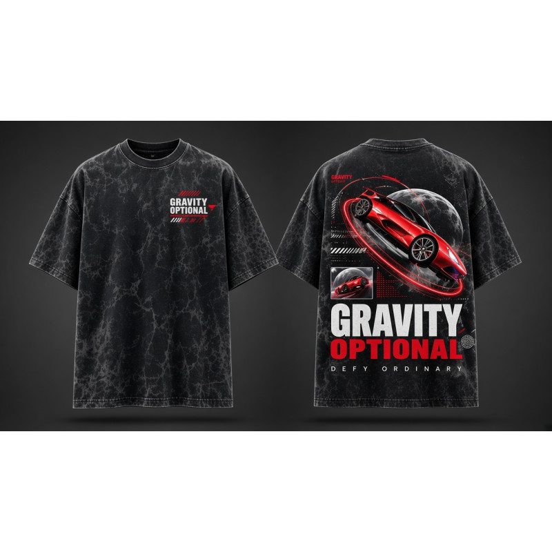 Gravity Optional Oversized T-Shirt Acid-Wash Charcoal - Front and Back