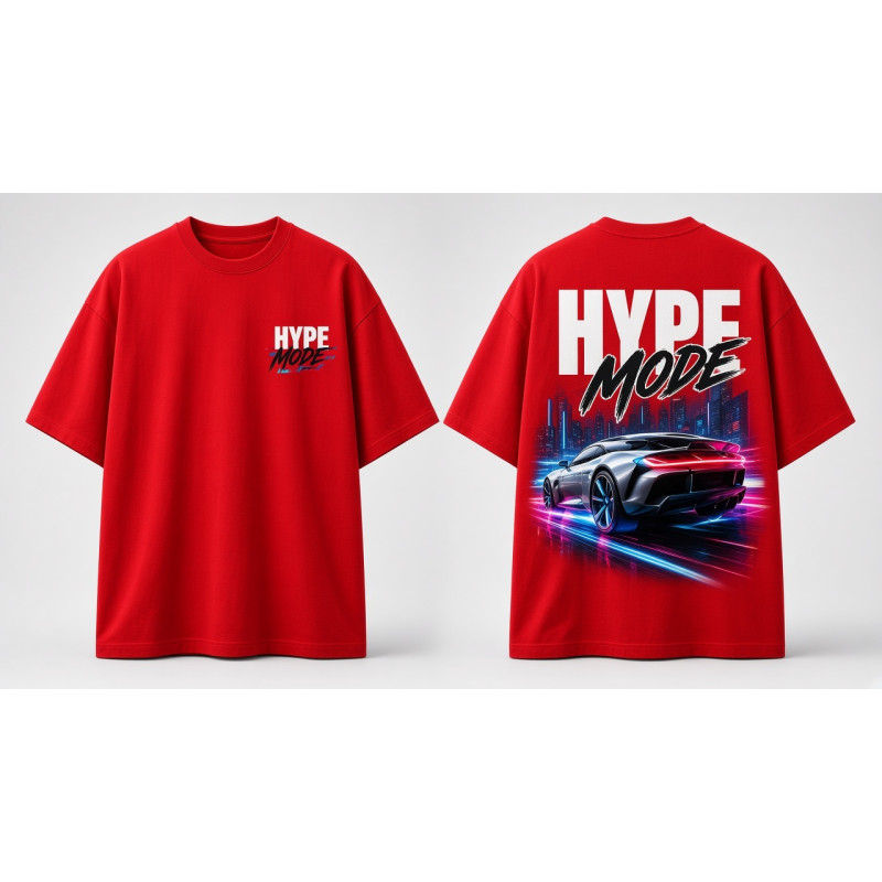 Hype Mode Oversized T-Shirt Red - Front and Back